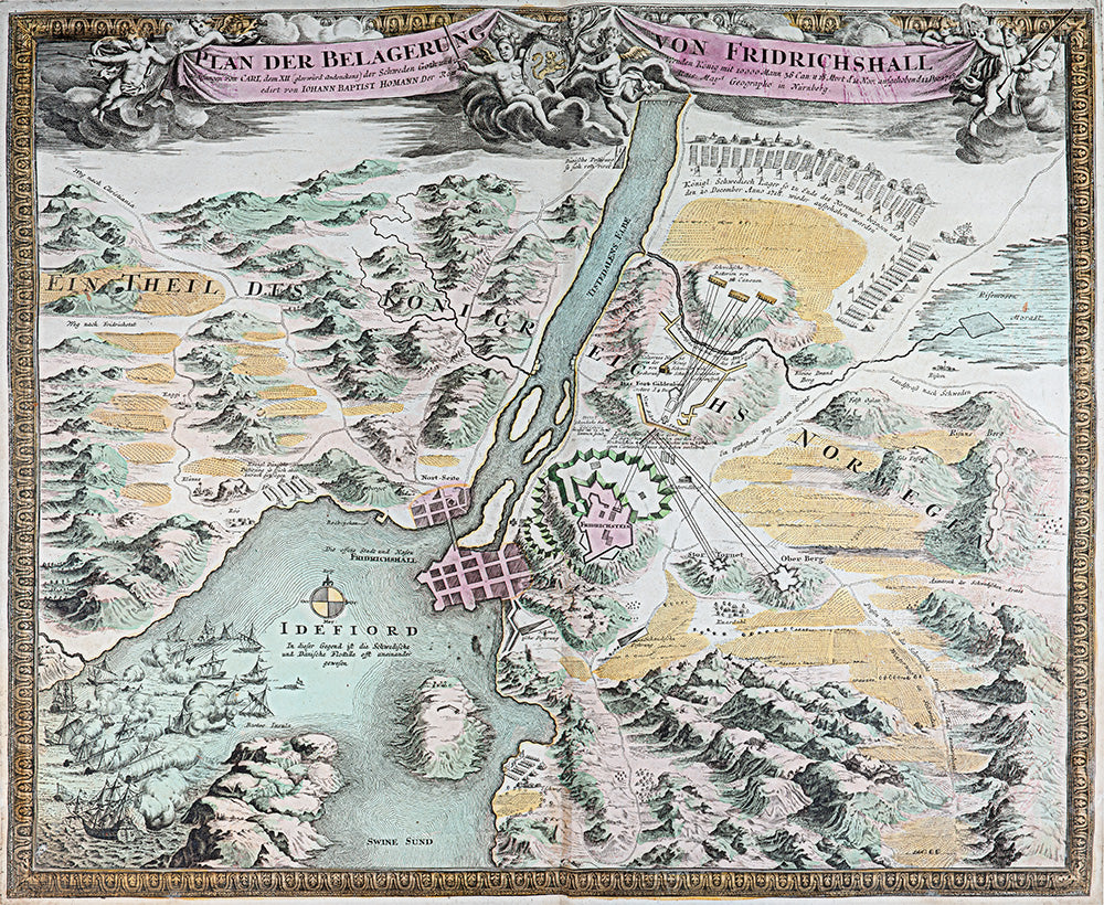 Slaget Fredrikshald 1718 Carl den 12 kart print